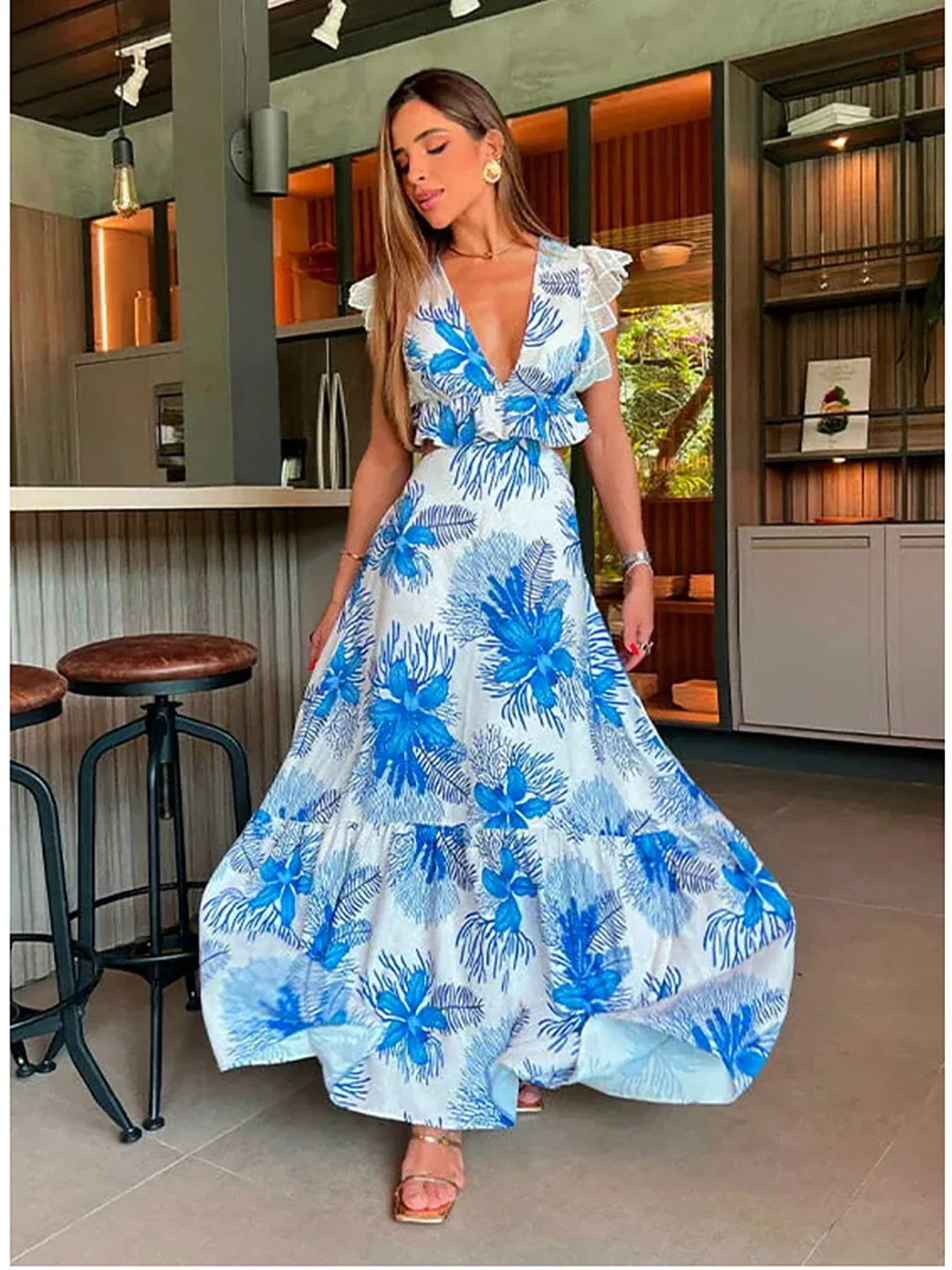 Margie - Modna koronkowa sukienka maxi bez rękawów