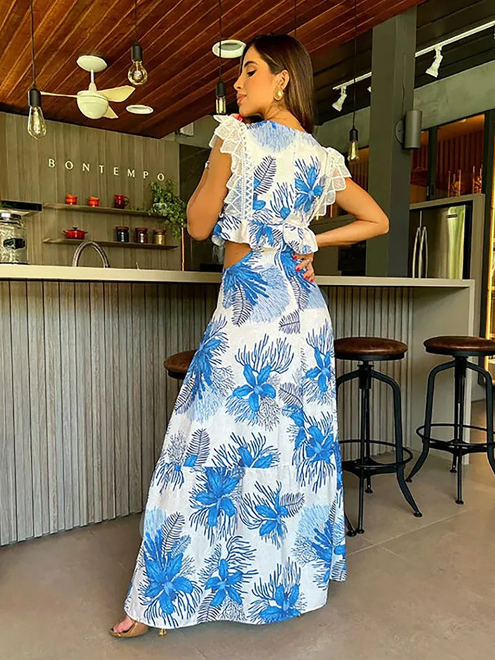 Margie - Modna koronkowa sukienka maxi bez rękawów